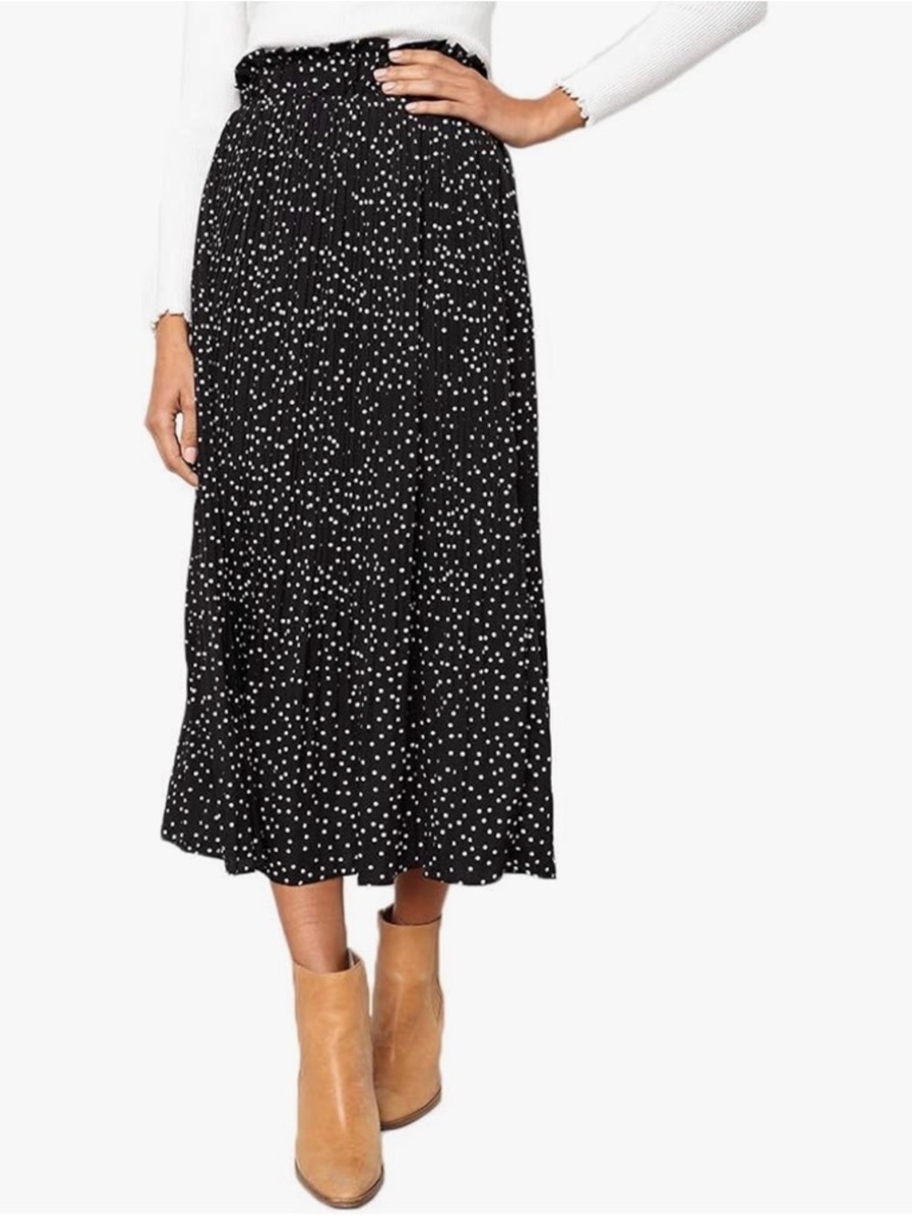 EXLURA Womens High Waist Polka Dot Pleated Maxi Skirt Floral Boho Size M